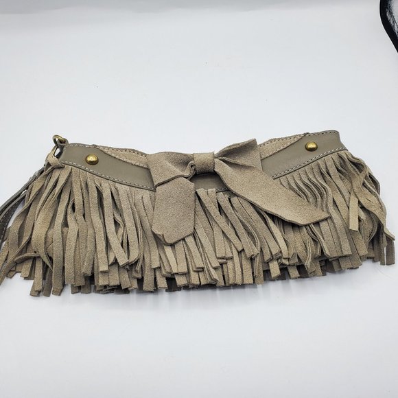 *SOLD* HYPE SUEDE FRINGE WRISTLET CLUTCH BAG - Picture 2 of 6